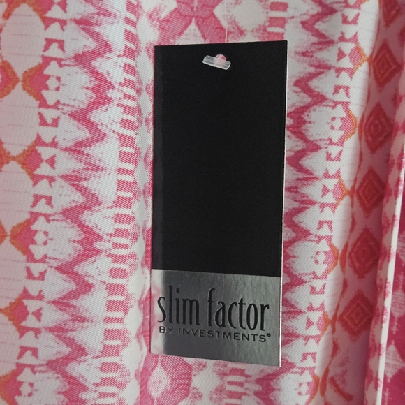 Investments 3/4 Sleeve Open Front Kimono: Magenta/White/Orange Mosaic Tile Print - Picture 6 of 12